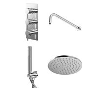 Circo Polished Triple Thermostatic Valve Mixer Shower with Round Fixed Head and Round Handset Outlet Holder | Chrome | Stainless Steel | 120mm x 280mm x 345mm