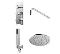 Circo Polished Triple Thermostatic Valve Mixer Shower with Round Fixed Head and Square Handset Outlet Holder | Chrome | Stainless Steel | 120mm x 280mm x 345mm