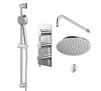 Circo Polished Triple Thermostatic Valve Mixer Shower with Round Fixed Head and Tyne Shower Slide Rail Kit | Chrome | Stainless Steel | 120mm x 700mm x 345mm
