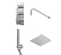 Circo Polished Triple Thermostatic Valve Mixer Shower with Square Fixed Head and Round Handset Outlet Holder | Chrome | Stainless Steel | 120mm x 280mm x 345mm