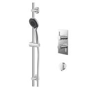 Circo Polished Twin Thermostatic Valve Mixer Shower with Clyde Slide Rail Kit and Round Shower Elbow | Chrome | Stainless Steel | 120mm x 700mm x 86mm