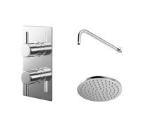 Circo Polished Twin Thermostatic Valve Mixer Shower with Round Shower Head and Wall Arm | Chrome | Stainless Steel | 120mm x 220mm x 345mm