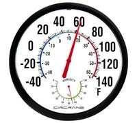 Circrane 13.25 Inch Round Indoor/Outdoor Thermometer with Hygrometer, Large Dial with Bold Numbers, No Battery Required, Black