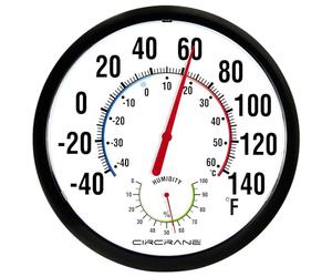 Circrane 13.25 Inch Round Indoor/Outdoor Thermometer with Hygrometer, Large Dial with Bold Numbers, No Battery Required, Black