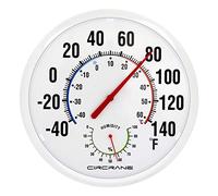 Circrane 13.25 Inch Round Thermometer with Hygrometer, Large Indoor Wall Thermometer, No Battery Required, White