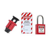 Circuit Breaker Lockout Tool for Mini Breakers 10mm to 12mm, Dual Pin Locking Device with Padlock and Tag, Black Red