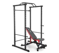 Circuit Fitness Himt Cage & Adjustable Utility Bench, Multi-Grip Pull Up Bar, 14-Gauge Steel Frame, Transport Wheels
