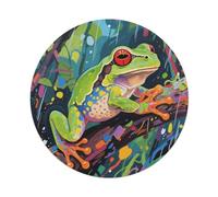 Circular Aluminum Sign Wall Art Picture Abstract Frog Vintage Metal Hanging Wall Decor with Pre-Drilled Holes for Living Room, Bedroom, Bathroom, Bar & Porch, Farmhouse 8 Inch