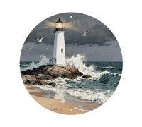 Circular Aluminum Sign Wall Art Picture Lighthouse Waves Vintage Metal Hanging Wall Decor with Pre-Drilled Holes for Living Room, Bedroom, Bathroom, Bar & Porch, Farmhouse 8 Inch