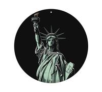 Circular Aluminum Sign Wall Art Picture Statue of Liberty Pattern Vintage Metal Hanging Wall Decor with Pre-Drilled Holes for Living Room, Bedroom, Bathroom, Bar & Porch, Farmhouse 8 Inch
