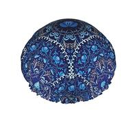 Circular And Floral Alike Oriental Waterproof Shower Cap,Elastic Bathing Hair Cap Environmental Protection Hair Bath Caps, Double WaterproofBathing Shower Hat