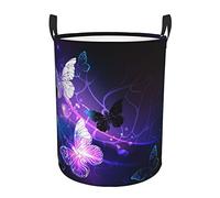 Circular Beautiful Glowing Butterfly Printed Laundry Baskets Clothes Storage Basket With Easy Carry Handles Waterproof Washing Hamper Dirty For Bedroom Bathroom