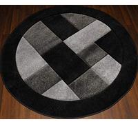 Circular Block Design 140x140cm Circle Hand Carved Woven Backed Rugs Black/Grey