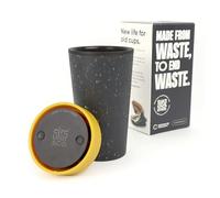 Circular&Co 12oz / 340ml Reusable Coffee Cup - Made from Recycled Paper Cups - Leakproof, Lockable Travel Mug, BPA Free - Grey & Mustard Yellow - Made in the UK