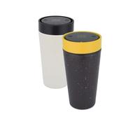 Circular&Co 12oz / 340ml Reusable Coffee Cup Made from Recycled Paper Cups - Travel Mug with Lid - Leakproof, Sustainable & Barista Friendly Reusable Mug - Grey & Mustard Yellow