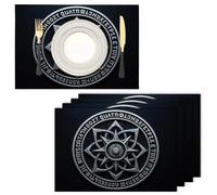 Circular Floral Placemats Set of 6, Vintage Abstract Heat Resistant Table Place Mats Non Slip Washable Table Mats for Party Kitchen Home Dining Holiday Place Mat Decor 45x30cm, Black