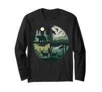 Circular Forest Wildlife Scene Bear Mountain Nature Long Sleeve T-Shirt