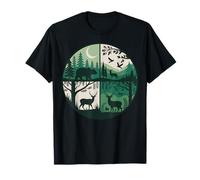 Circular Forest Wildlife Scene Deer Bear Mountain Nature T-Shirt