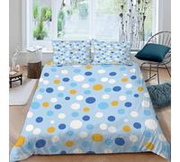 Circular Geometric Polka Dots Single Duvet Cover Set Soft Microfiber Blue and Orange Bedding Set 3D Printed Quilt Cover 135 x 200 cm with Zipper Closure and 2 Pillowcases a-1490