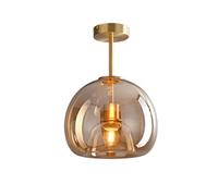Circular Glass Ceiling Light,Amber/Smoke Glass Ceiling Light Fixture, Semi Flush Mount Round Globe Ceiling Lamp Retro Mid Century Modern Lighting For Hallway, Corridor, (Size:Chandelier,Color:Amber)