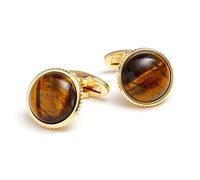 Circular Gold Tone Cufflinks Designed for Formal Attire Copper Tigers Eye Materials Easy Installation Cuff Links Stylish Cufflinks