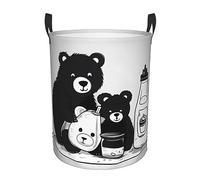 Circular Hamper Cute milk bottle bear Print Protable Storage Bin Organizer Round Basket with Handles for Laundry Bedroom Clothes