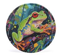 Circular Iron Tin Sign Wall Art Picture - Abstract Frog Vintage Metal Hanging Wall Decor with Pre-Drilled Holes for Living Room, Bedroom, Bathroom, Bar & Porch, Farmhouse 12 Inch