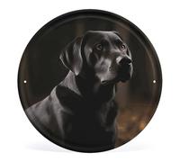 Circular Iron Tin Sign Wall Art Picture - Black Labrador Vintage Metal Hanging Wall Decor with Pre-Drilled Holes for Living Room, Bedroom, Bathroom, Bar & Porch, Farmhouse 12 Inch