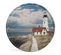 Circular Iron Tin Sign Wall Art Picture - Lighthouse Backdrop Vintage Metal Hanging Wall Decor with Pre-Drilled Holes for Living Room, Bedroom, Bathroom, Bar & Porch, Farmhouse 12 Inch