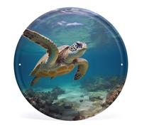 Circular Iron Tin Sign Wall Art Picture - Sea Turtle Vintage Metal Hanging Wall Decor with Pre-Drilled Holes for Living Room, Bedroom, Bathroom, Bar & Porch, Farmhouse 12 Inch