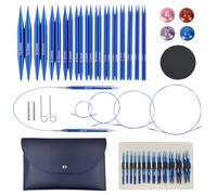 Circular Knitting Needle Set with Case & Accessories,13 Pairs 3mm-10mm Round Aluminium Ergonomic Interchangeable Knitting Needles Set Starter Complete Knitting Kit for Beginners Adults (Blue)