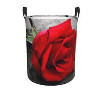 Circular Laundry Basket/A Red Rose/Foldable Dirty Clothes Storage Hamper, With Handles, Water Resistant, For Bedroom Bathroom Storage Bins 50x40cm