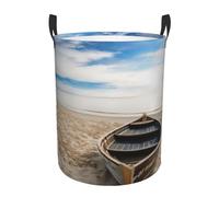 Circular Laundry Basket | Boat On The Beach | Foldable Laundry Hamper, Waterproof Oxford Cloth Dirty Laundry Basket With Handles, Toy Storage Basket For Bedroom, Bathroom, Office, College Dorms