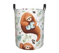 Circular Laundry Basket/Brown Sloth/Foldable Dirty Clothes Storage Hamper, With Handles, Water Resistant, For Bedroom Bathroom Storage Bins 50x40cm
