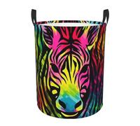 Circular Laundry Basket | Colorful Rainbow Zebra | Foldable Laundry Hamper, Waterproof Oxford Cloth Dirty Laundry Basket With Handles, Toy Storage Basket For Bedroom, Bathroom, Office, College Dorms