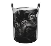 Circular Laundry Basket | Cute Black Pug Dog | Foldable Laundry Hamper, Waterproof Oxford Cloth Dirty Laundry Basket With Handles, Toy Storage Basket For Bedroom, Bathroom, Office, College Dorms