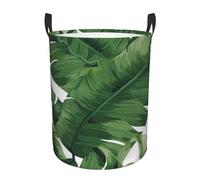 Circular Laundry Basket | Cute Green Palm Leaves | Foldable Laundry Hamper, Waterproof Oxford Cloth Dirty Laundry Basket With Handles, Toy Storage Basket For Bedroom, Bathroom, Office, College Dorms