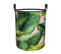 Circular Laundry Basket | Fresh Banana Leaves | Foldable Laundry Hamper, Waterproof Oxford Cloth Dirty Laundry Basket With Handles, Toy Storage Basket For Bedroom, Bathroom, Office, College Dorms
