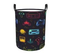 Circular Laundry Basket/Game Video Gaming Pattern/Foldable Dirty Clothes Storage Hamper, With Handles, Water Resistant, For Bedroom Bathroom Storage Bins 50x40cm