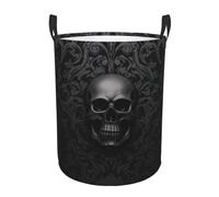 Circular Laundry Basket/Gothic Wallpaper Skull/Foldable Dirty Clothes Storage Hamper, With Handles, Water Resistant, For Bedroom Bathroom Storage Bins 50x40cm