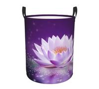 Circular Laundry Basket | Lotus Flower Purple | Foldable Laundry Hamper, Waterproof Oxford Cloth Dirty Laundry Basket With Handles, Toy Storage Basket For Bedroom, Bathroom, Office, College Dorms