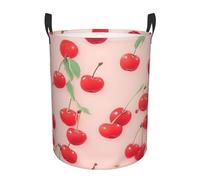 Circular Laundry Basket | Lovely Sweet Red Cherry | Foldable Laundry Hamper, Waterproof Oxford Cloth Dirty Laundry Basket With Handles, Toy Storage Basket For Bedroom, Bathroom, Office, College Dorms