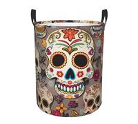 Circular Laundry Basket/Mexican Skull/Foldable Dirty Clothes Storage Hamper, With Handles, Water Resistant, For Bedroom Bathroom Storage Bins 50x40cm