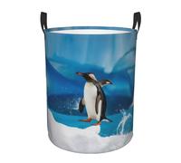 Circular Laundry Basket | Penguin | Foldable Laundry Hamper, Waterproof Oxford Cloth Dirty Laundry Basket With Handles, Toy Storage Basket For Bedroom, Bathroom, Office, College Dorms