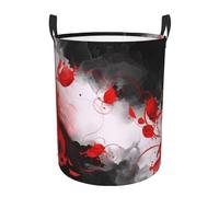 Circular Laundry Basket/Red Black White Abstract/Foldable Dirty Clothes Storage Hamper, With Handles, Water Resistant, For Bedroom Bathroom Storage Bins 50x40cm