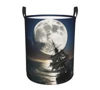 Circular Laundry Basket | Sailing Ship In Storm | Foldable Laundry Hamper, Waterproof Oxford Cloth Dirty Laundry Basket With Handles, Toy Storage Basket For Bedroom, Bathroom, Office, College Dorms
