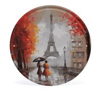 Circular Metal Wall Art Decor - Eiffel Tower Paris Painting Vintage Industrial Iron Wall Hanging for Living Room, Large Abstract Round Sign for Home & Office 11.8 Inch