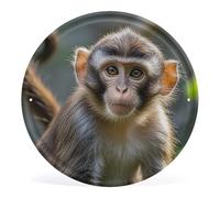 Circular Metal Wall Art Iron Wall Hanging - Big Eyed Monkey Vintage Industrial Tin Sign with Pre-Drilled Holes, Retro Round Metal Art for Bar, Home, Kitchen, Cafe Decor (12 Inch)