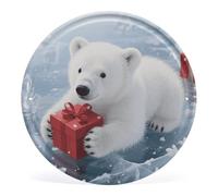 Circular Metal Wall Art Iron Wall Hanging - Christmas Polarbear Vintage Industrial Tin Sign with Pre-Drilled Holes, Retro Round Metal Art for Bar, Home, Kitchen, Cafe Decor (12 Inch)