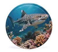 Circular Metal Wall Art Iron Wall Hanging - Leopard Shark Vintage Industrial Tin Sign with Pre-Drilled Holes, Retro Round Metal Art for Bar, Home, Kitchen, Cafe Decor (12 Inch)